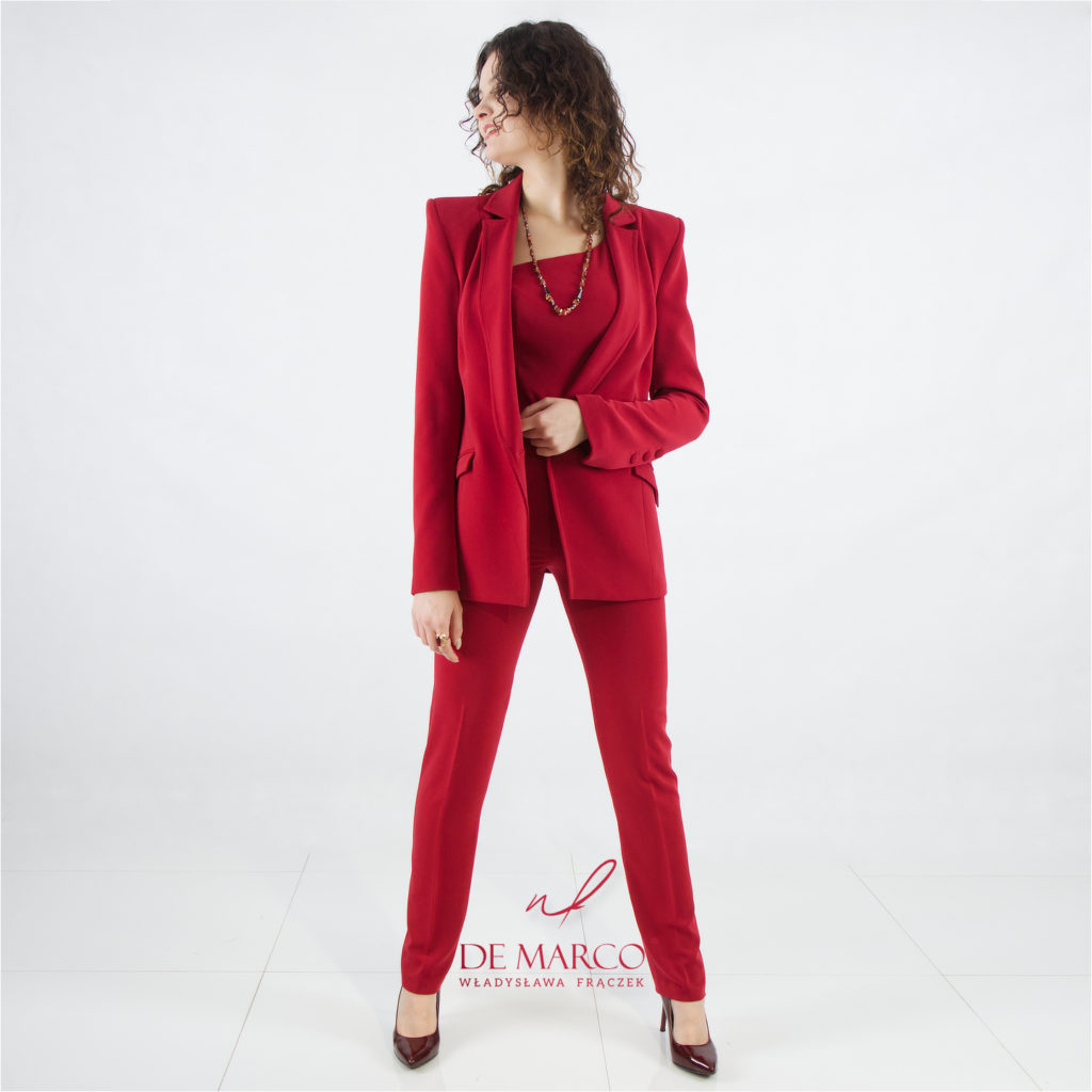 Red ladies' formal suit from De Marco